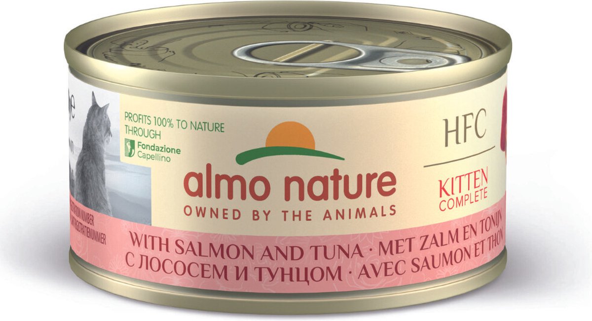 48x Almo Nature HFC Complete Kattenvoer Nat Kitten Zalm & Tonijn Zalm & Tonijn 70 gr