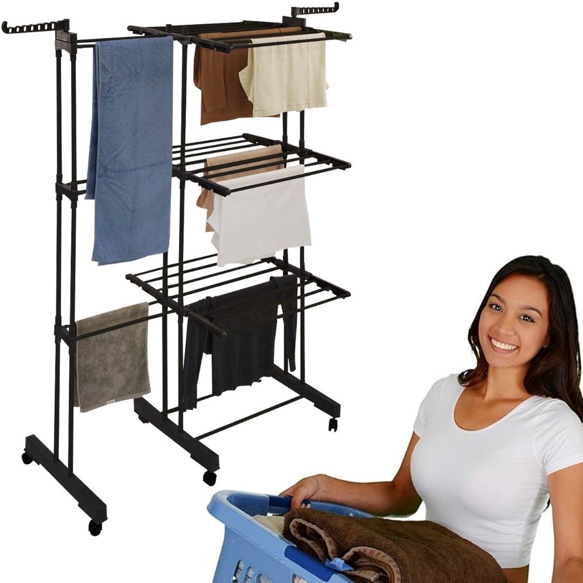 MKSS® Droogmolen met Voet voor Camping & Thuis - Wasrek Staand - Droogrek Inklapbaar - Zwart