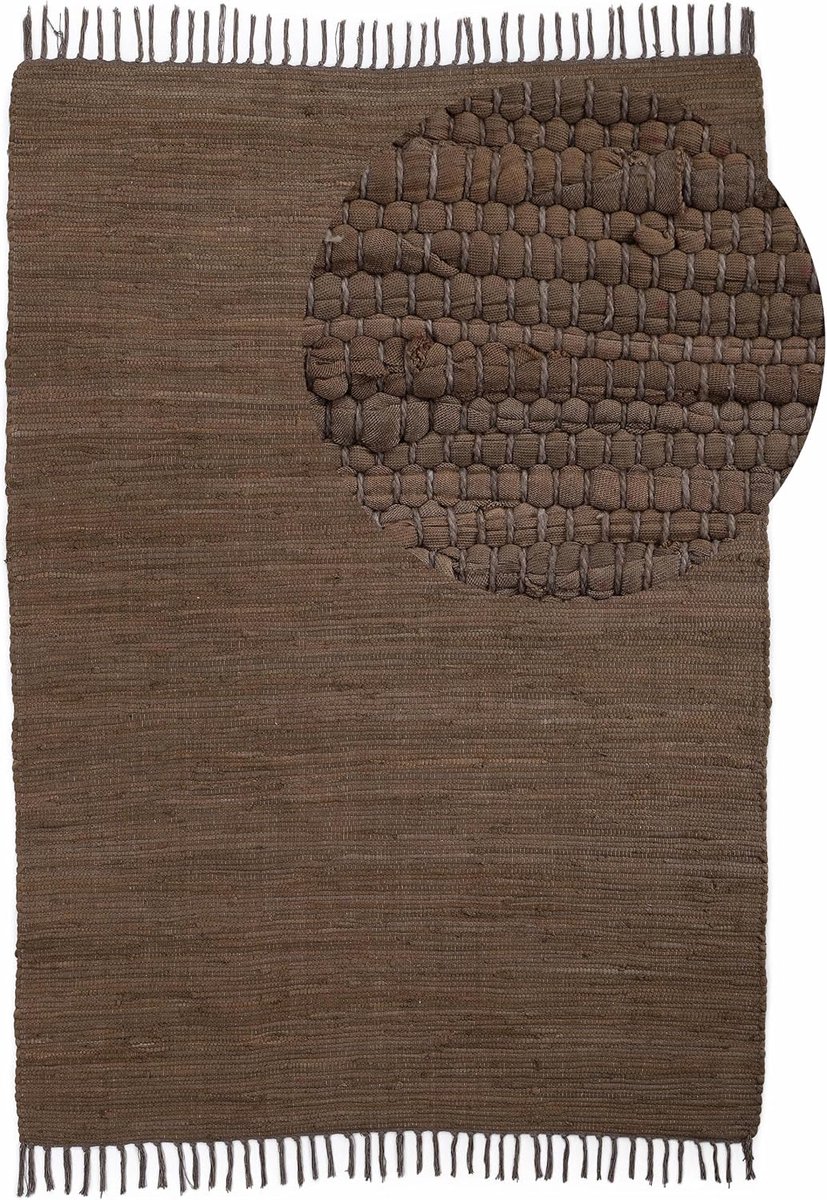 Goodivery ® Handgeweven Boho Vloerkleed van Katoen met Franjes, Bruin, 160 x 230 cm, Omkeerbaar