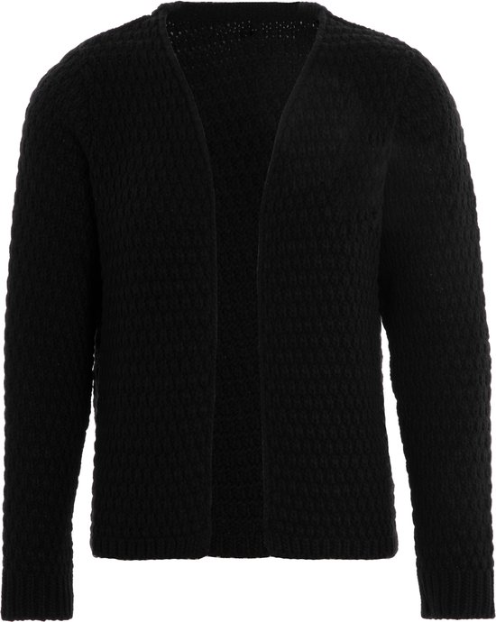 Knit Factory - Becky Gebreid Vest - Gebreide dames cardigan - Kort vest op heuphoogte - Damesvest gemaakt uit 30% wol en 70% acryl - Zwart - 40/42
