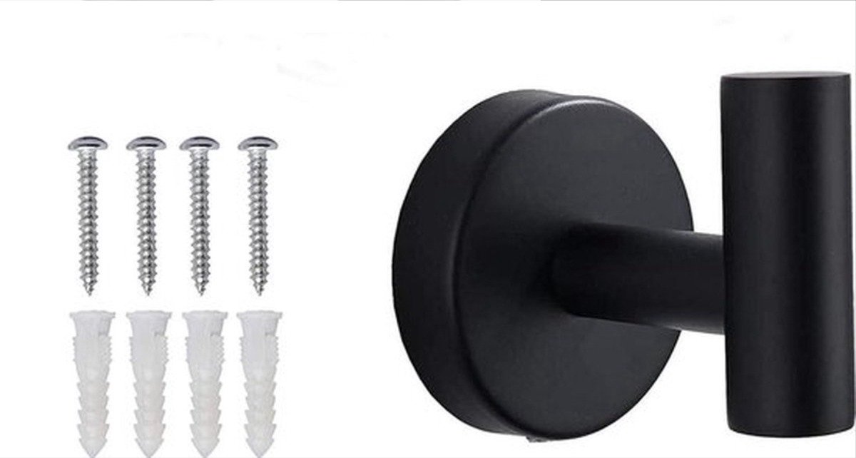Scoby - Handdoek Haakjes - Universaal - Badkamer- en Keukenhaakjes - Handdoekhaakjes- Set van 4 - Zwart RVS