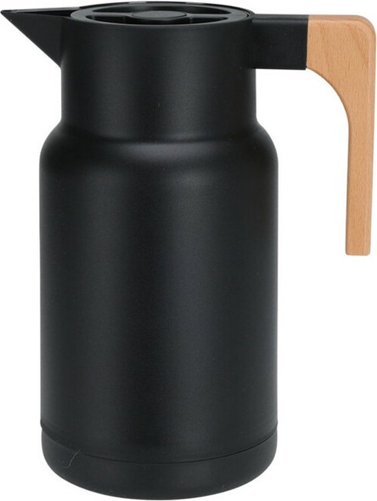 Foto: Excellent houseware koffiekan thermoskan 1l dubbelwandig kunststof mat zwart d12 5 x h25 cm