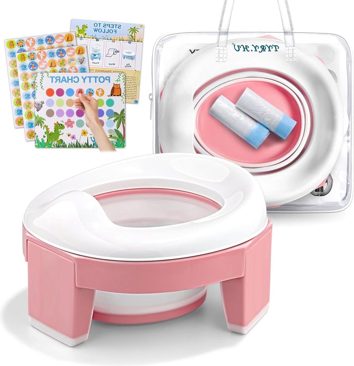 Zindelijkheidstraining draagbaar reispotje - opvouwbare wc-babytrainer met reistas - geschikt voor peuters jongens meisjes.