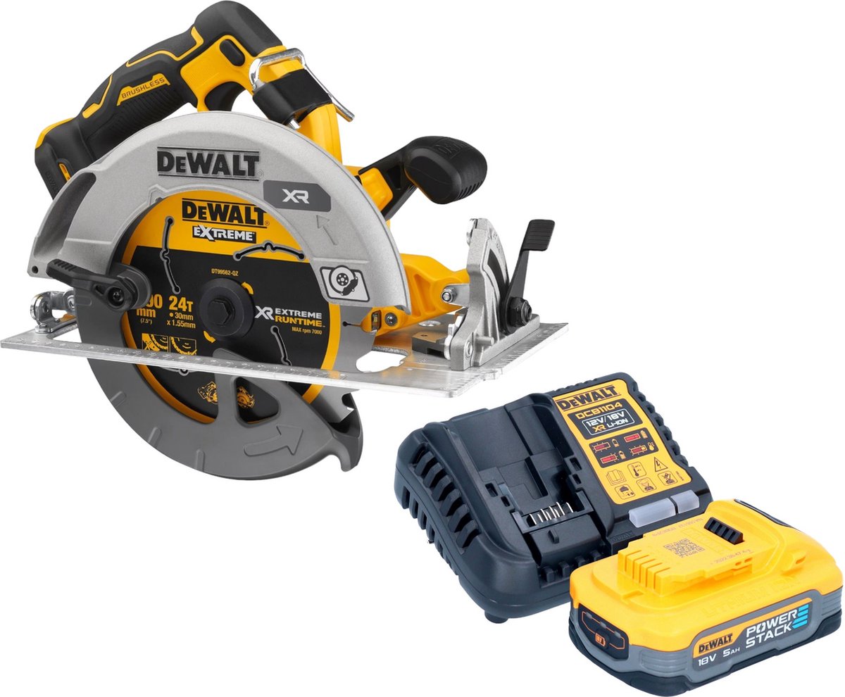 DeWalt DCS 573 H1 Accucirkelzaag 18 V 190 x 30 mm borstelloos + 1x accu powerstack 5.0 Ah + lader