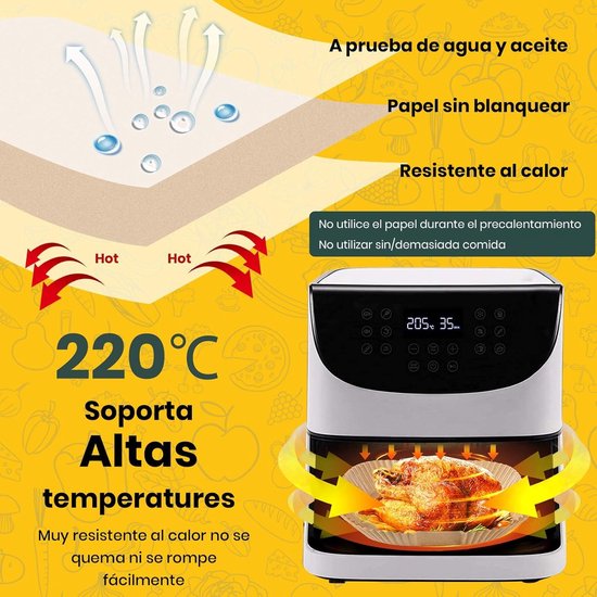 300 stuks vierkant papier voor luchtfriteuse, 5-7 l, 20-24 cm, wegwerppapier, anti-aanbaklaag, perfect voor Cosori Cecotec 5,5, 6 l