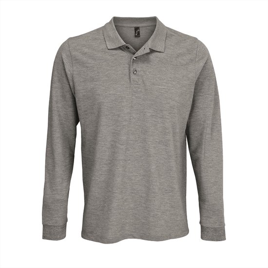 Grijze melange long sleeve polo shirt met knoopjes.