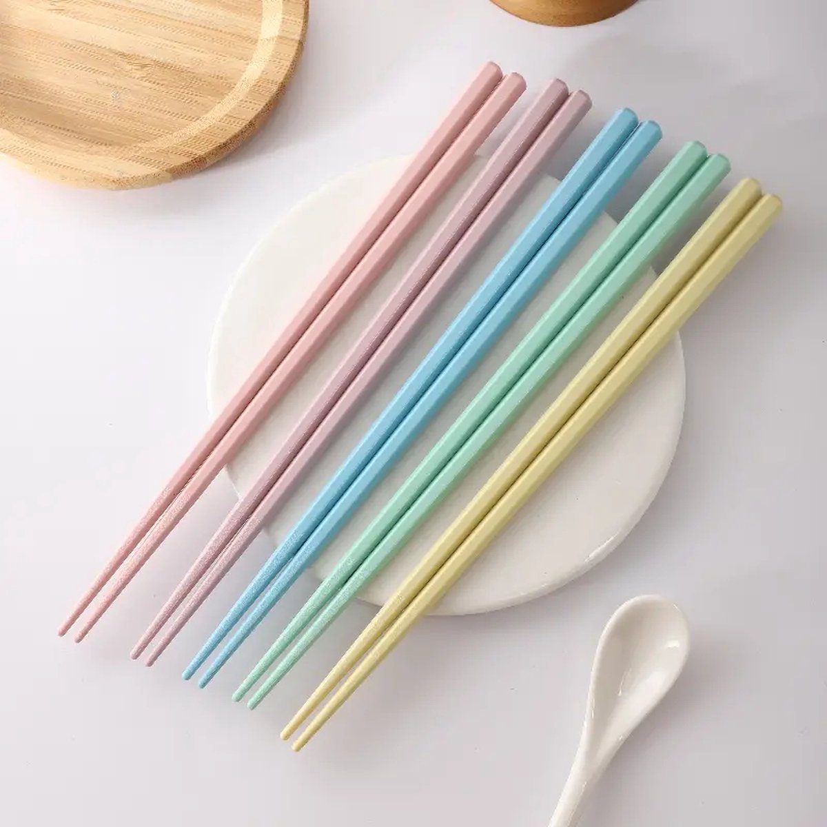 Chopsticks Set Koreaanse Eetstokjes Vaatwasserbestendig Alloy 5 Paar Roze