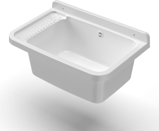 Negrari AM2051G Resin Wall Basin, Weatherproof, Delivery with Mounting Set and Drain Set, Outdoor 50 x 34 x 21 cm, Concrete Grey