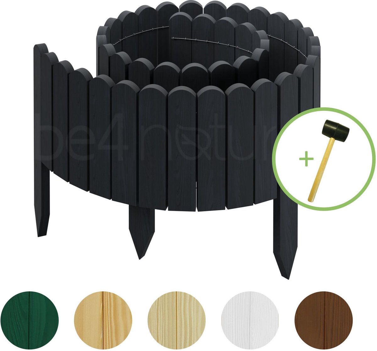 Be4nature Flexibele Rolboarder hout 200 x 20 cm Grijs Geïmpregneerde incl. rubberen hamer Borderrand tuin van dennenhout Tuinafscheiding Gazonafscheiding Borderrand