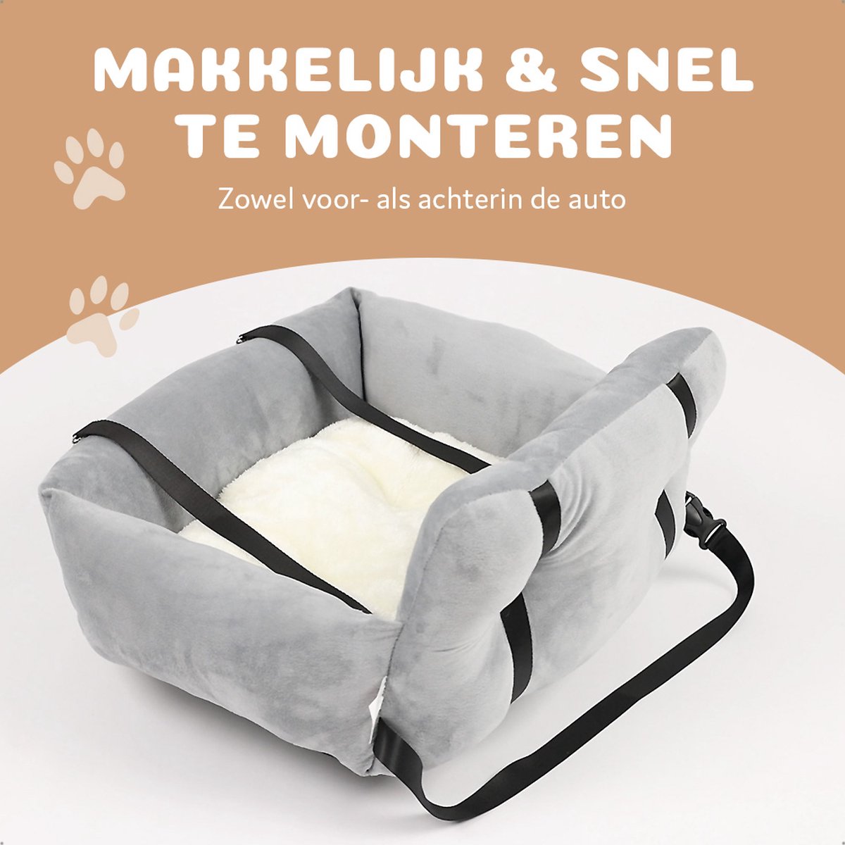 Pet Perfect Autostoel Hond met Gordel - Hondenmand Auto – Honden Autostoel -Automand Hond - Hondenstoel - Grijs – foto 5