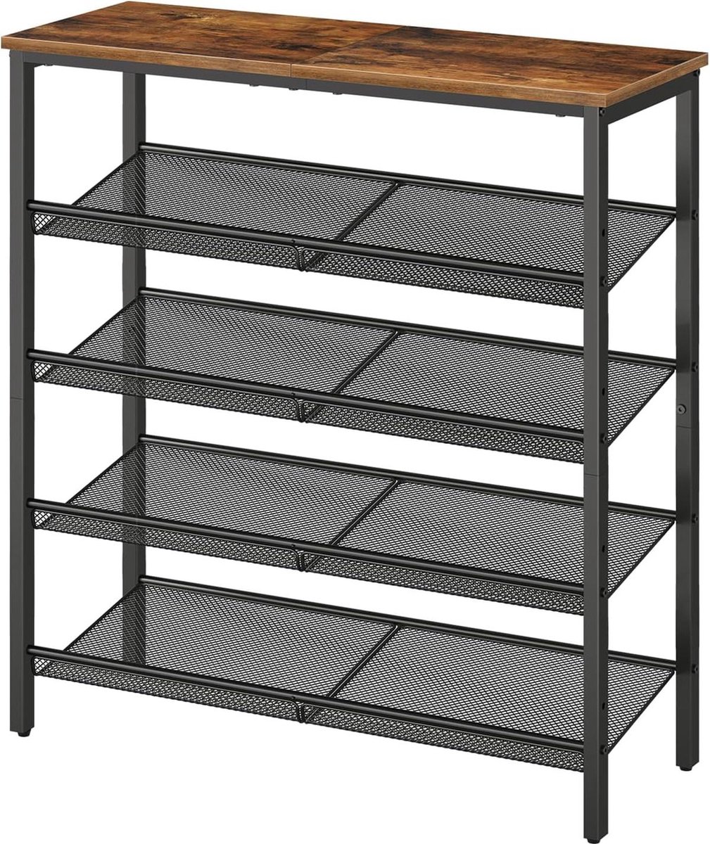 5 verdiepingen schoenenrek verstelbaar metalen roosterrek voor 16-20 paar schoenen ingang gang industrie vintage bruin-zwart Opbergrek
