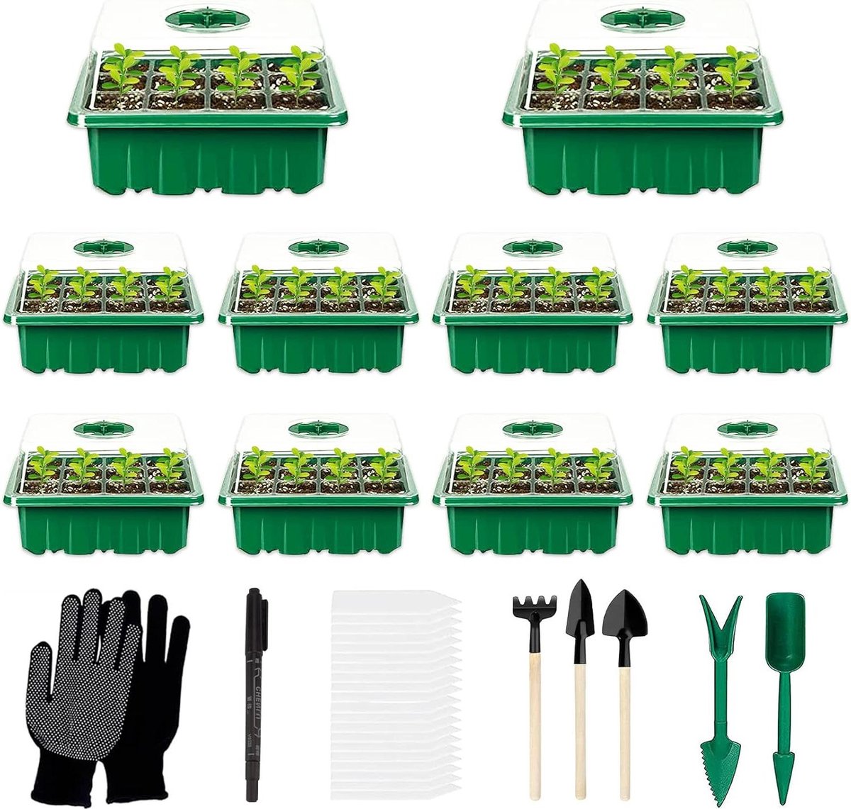 Groeien Tray 10 stuk Mini Greenhouse Zaailing Starter Trays met Plant Label Verstelbare Koepel Deksels Kweekbak