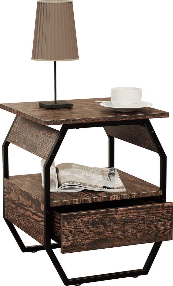 Vcm Houten metalen bijzettafel Salontafel Sofa-tafel Woonkamertafel Salontafel Aulari Eiken vintage