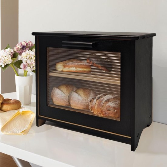 Boît à Pain N Bambou à 2 étags - Pour Plan D Travail D Cuisin 40 X 25 X 35 Cm Noir Vieilli 3700845567665