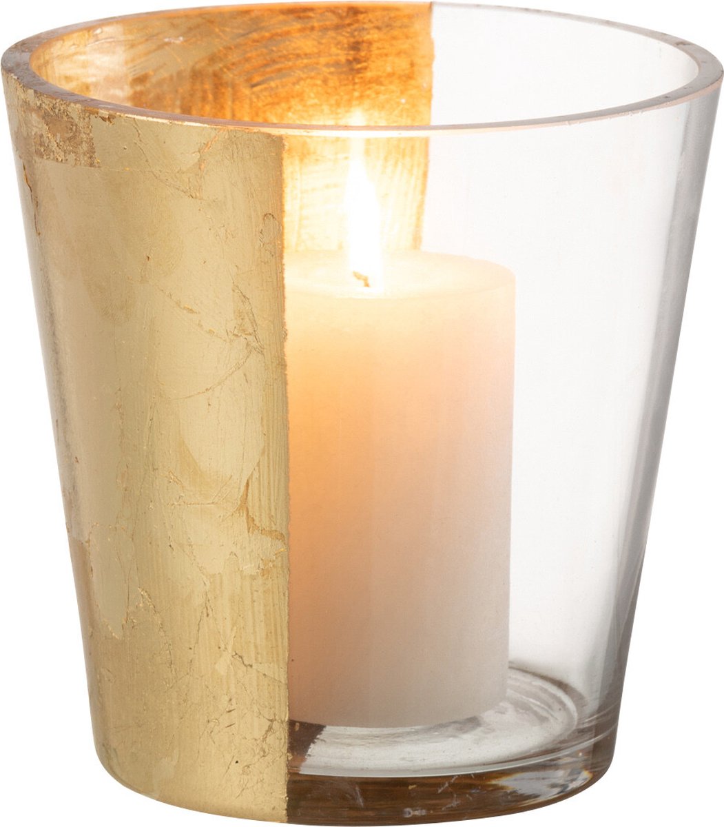 J-Line windlicht boe - glas - transparant/goud - small