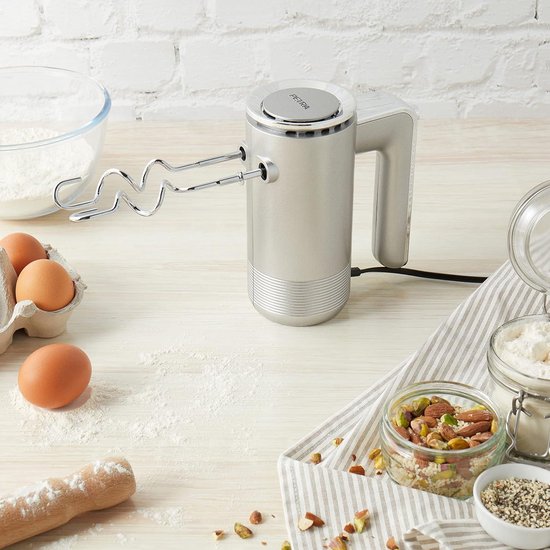 Handmixer met opbergbasis - 5 snelheden - Deeghaken - Kloppers - Turbofunctie - Uitwerpfunctie - Garde - Kneden - 300W - Zilver — afbeelding 3
