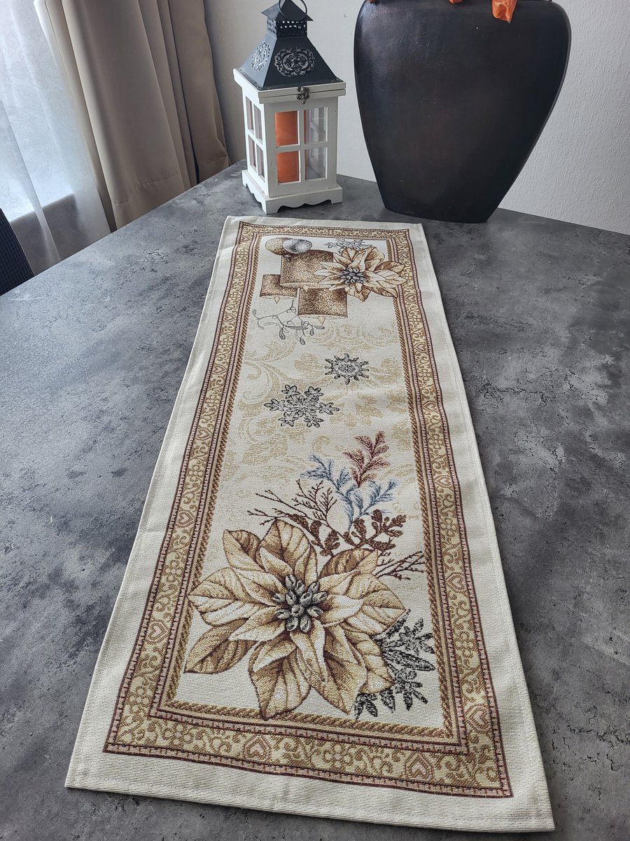 Tafelloper Luxe Gobelinstof Kerstster Goud Christmas 100*40cm