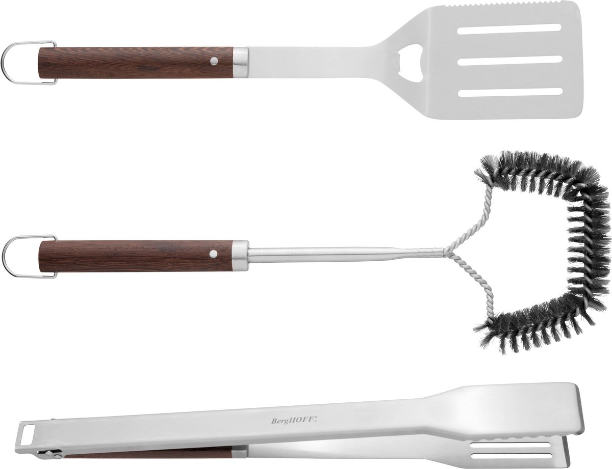 Driedelige barbecueset, Zilver - Hout/Roestvrij staal - BergHOFF|Essentials Line