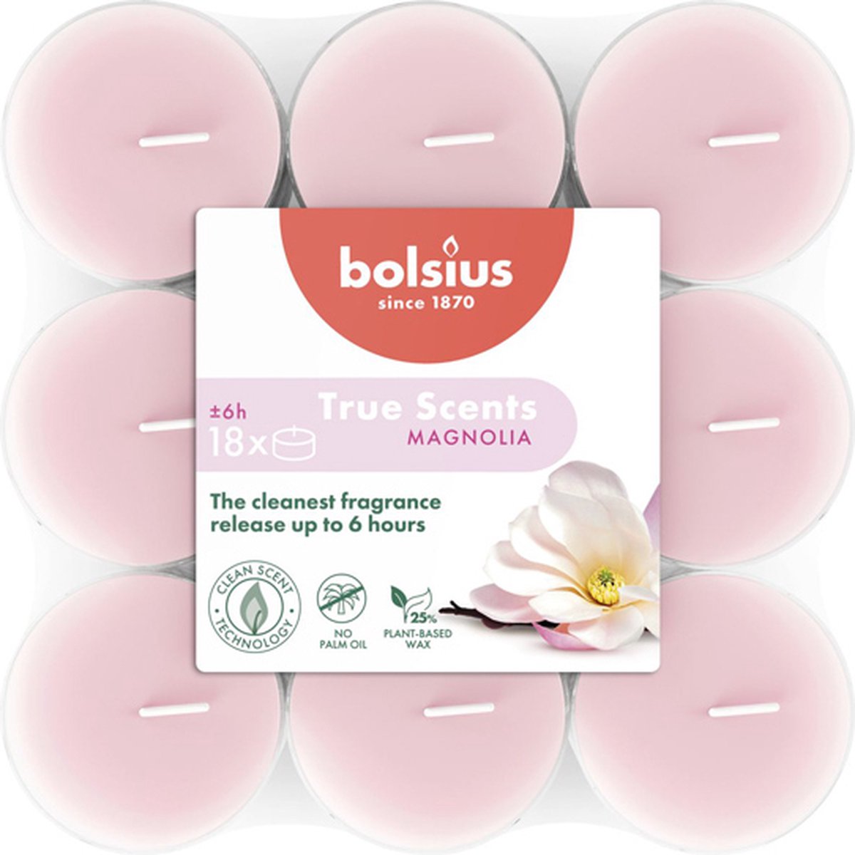 108 stuks Bolsius magnolia geurtheelichtjes (6 uur) clear cups True Scents