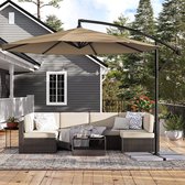 MIRA Home Beige Parasol - Zweefparasol - Tuinparasol - Parasol op Voet - 300x245 cm – Metalen Frame, UV-bescherming, LED-verlichting - lente tuin set