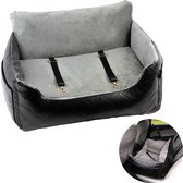 Autostoel Hond - Hondenmand Auto - Hondenstoel Auto - Zwart met Zilver Velvet