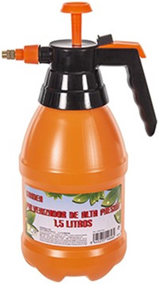 CM Plantenspuit met hoge druk sproeier/vernevelaar - kunststof - 1.5 liter - oranje - 30 cm - binnen/buiten