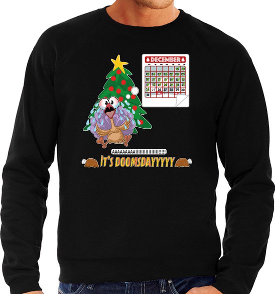 Bellatio Decorations Foute Kersttrui/sweater voor heren - doomsday - zwart - kalkoen L