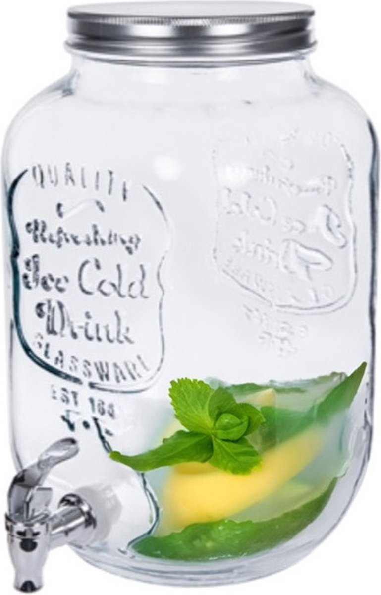 Alessandro Drankdispenser Sol met kraantje - 6 liter - glas - limonadetap - waterdispenser - D17,5 x H31 cm
