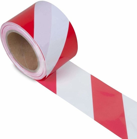 Een rol rood-wit diagonaal gestreept afzetlint.
