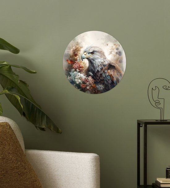 WallCircle - Stickers muraux - Cercle Papier Peint - Aigle - Aigle - Vogel - Fleurs - Nature - 30x30 cm - Cercle Mural - Auto Adhésif - Autocollant Rond Papier Peint