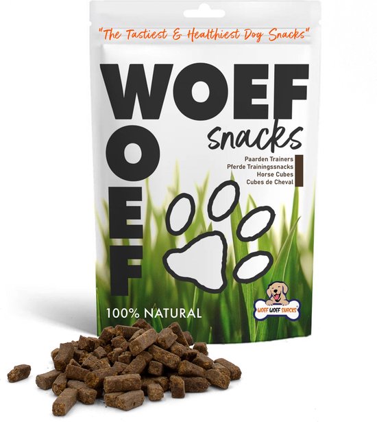Woef Woef Snacks Hondensnacks Paarden Trainers - 0.10 KG - Trainingsnacks Hondensnoepjes - Gedroogd vlees - Paardenvlees - Alle honden en alle leeftijden vanaf 2 maanden - Geen toevoegingen