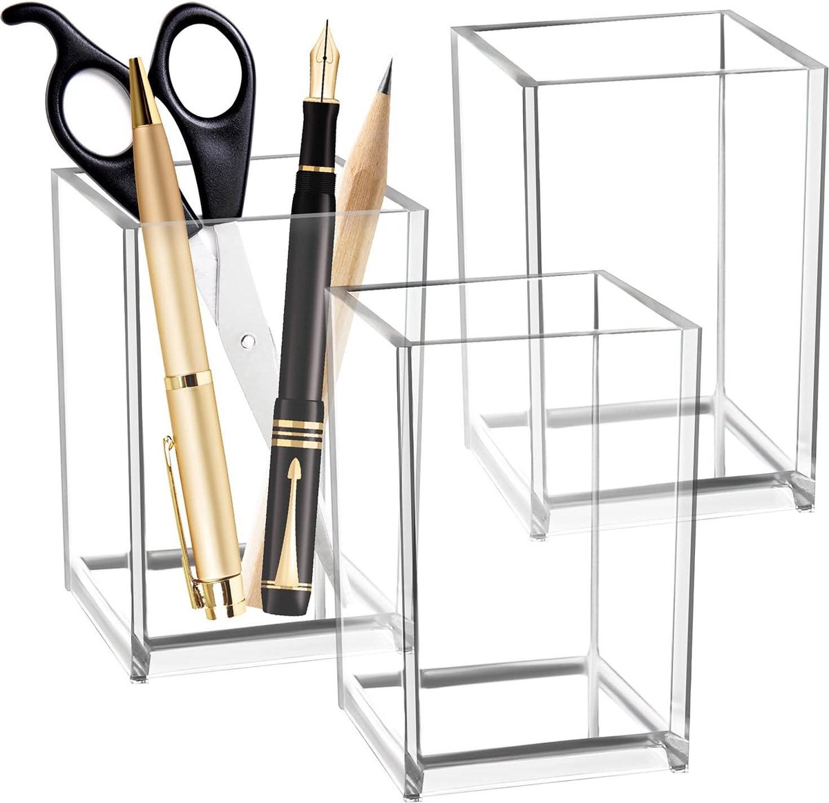 Goedkoopste Potloodhouder van acryl transparant - 3 stuks vierkante pennenorganizer voor kantoor en school make up tafel