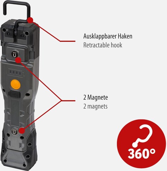 Aaleds Oplaadbare LED-werklamp Met Magneet – 800 Lumen, 360° Draaibaar, Powerbank-functie, Voor Garage En Camping