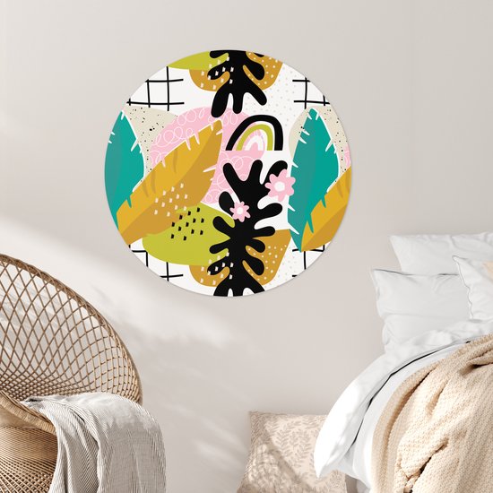 WallCircle® - Cercle de papier peint 100x100 cm - Stickers muraux Feuille - Jungle - Motifs - Cercle mural - Accessoires chambre enfant - Décoration chambre bébé - Cercle mural autocollant