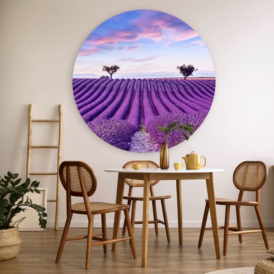 Cercle mural - Plastique - Cercle mural - Lavande - Arbres - Fleurs - Violet - Tableau rond - Décoration murale ronde - Cercle Décoration murale - 150x150 cm - Cercle mural intérieur - Chambre