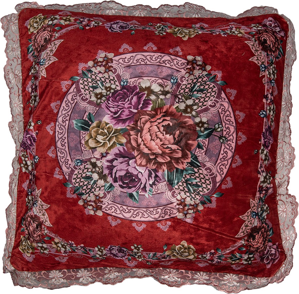 Kussenhoes 55x55 cm Rood Synthetisch Bloemen