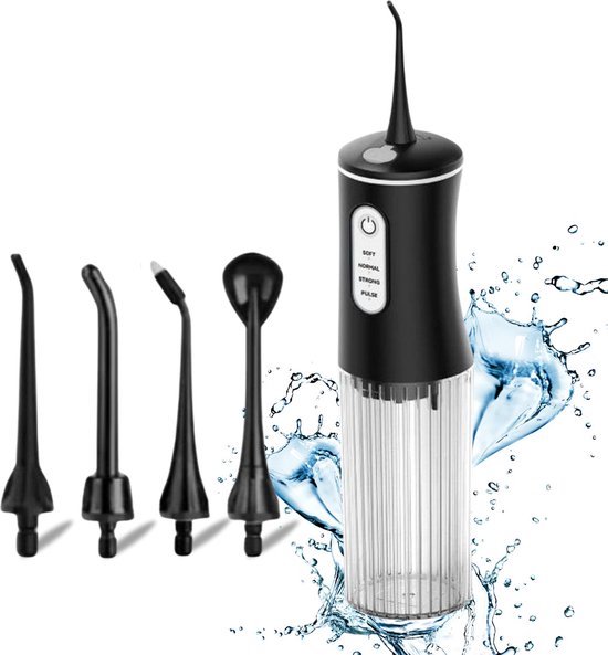 Waterflosser - Monddouche - Water Flosser - Draadloos en Oplaadbaar - Opzetstukjes - Krachtig - 3 Standen - Zwart