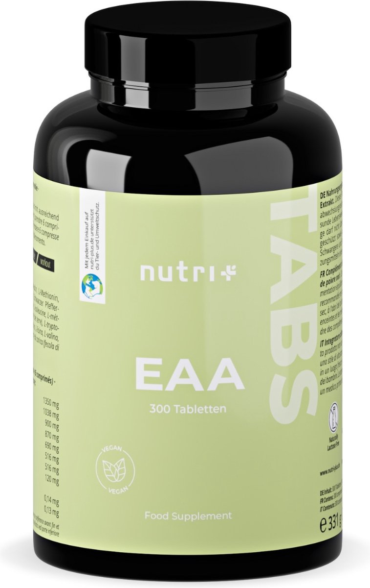 Goedkoopste nutri EAA Tabs - hooggedoseerd en veganistisch - alle essentiële aminozuren - spieropbouw en regeneratie - 300 tabletten