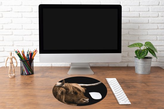 Muismat rond 50x50 cm - Mousepad Schotse hooglander - Vacht - Dier - Ronde muismatten