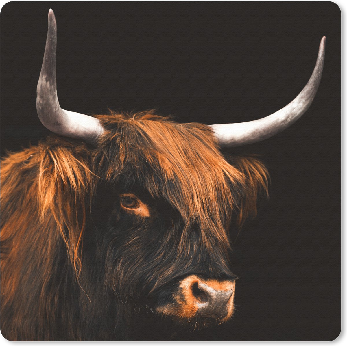 Muismat 30x30 cm - Mousepad Schotse hooglander - Zwart - Vacht - Muismatten