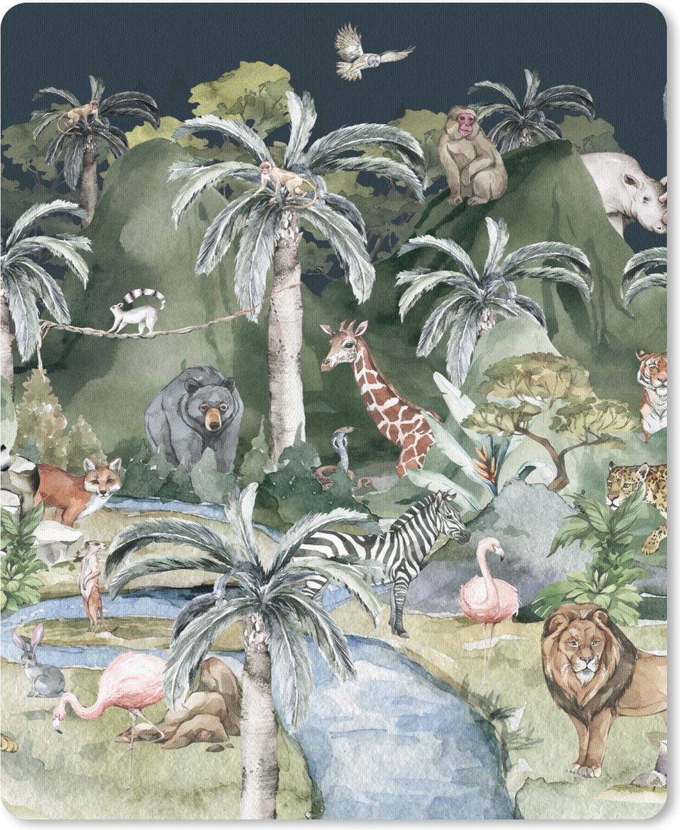 Muismat 19x23 cm - Mousepad Kinderen - Jungle - Natuur - Dieren - Planten - Muismatten