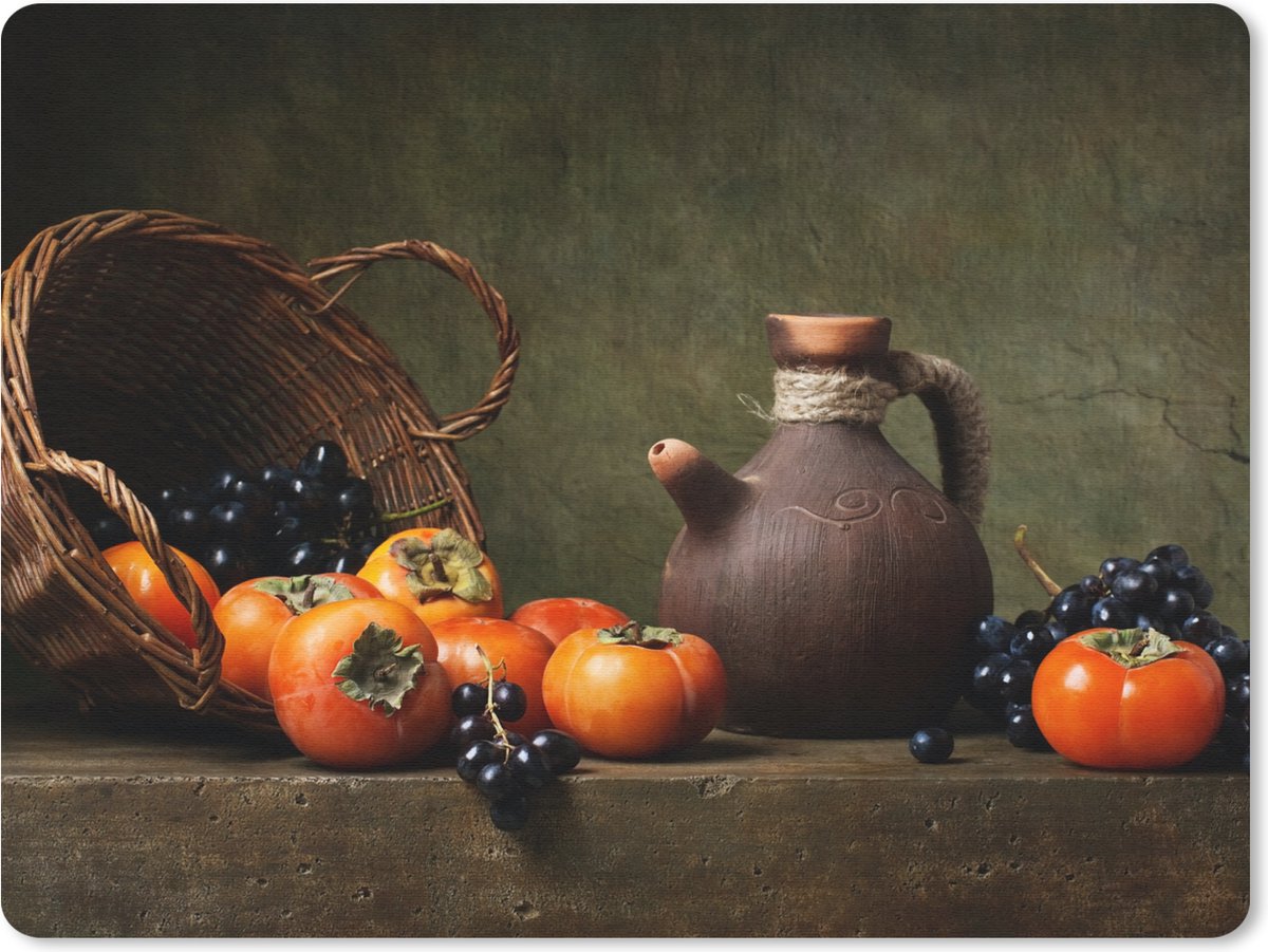 Muismat 23x19 cm - Mousepad Rustiek - Fruit - Kan - Mand - Stilleven - Muismatten