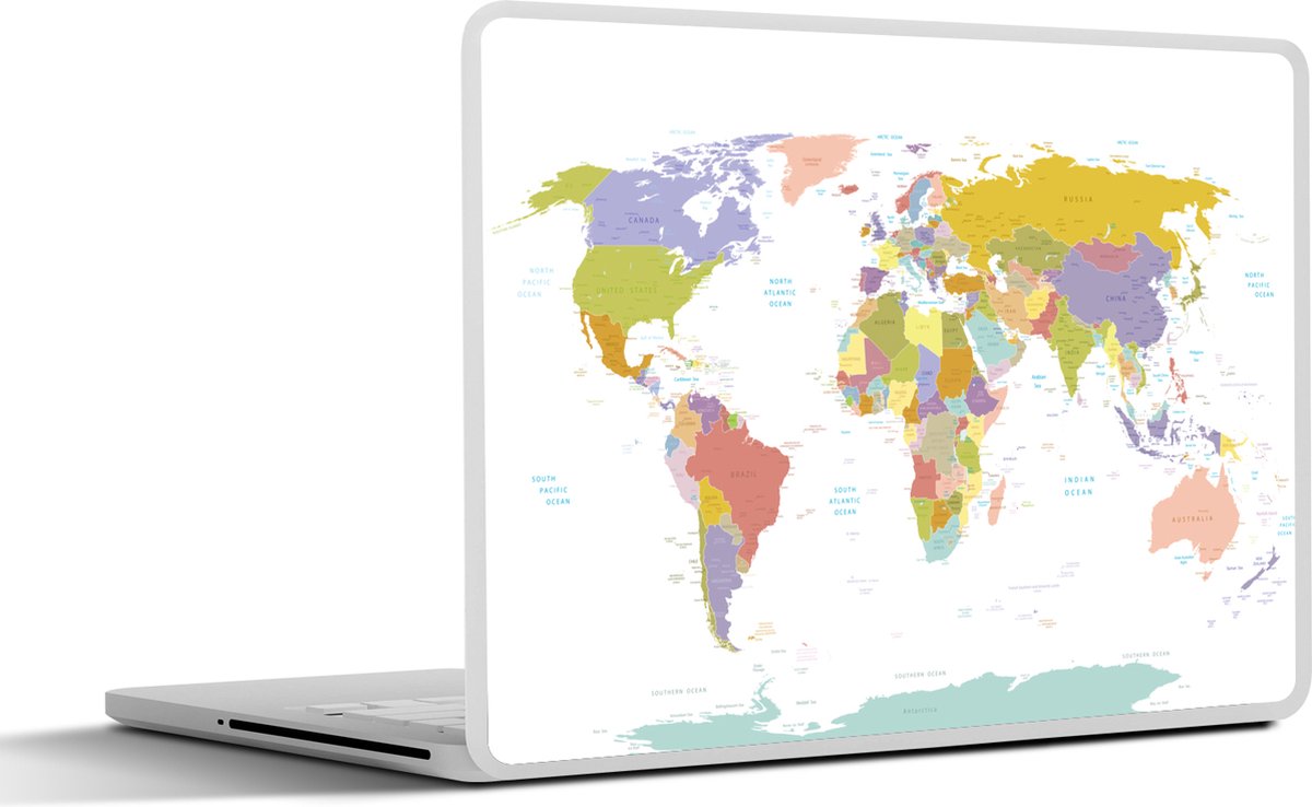 Laptop sticker - 15.6 inch - Wereldkaart - Topografie - Kleuren - Kind - Jongen - Meiden - 36x27,5cm - Laptopstickers - Laptop skin - Cover