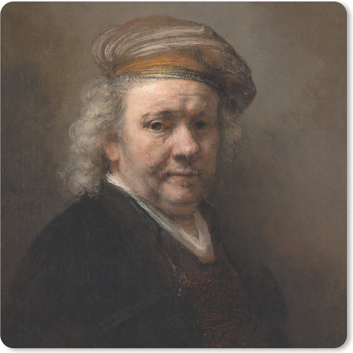 Muismat 30x30 cm - Mousepad Zelfportret - Schilderij van Rembrandt van Rijn - Muismatten