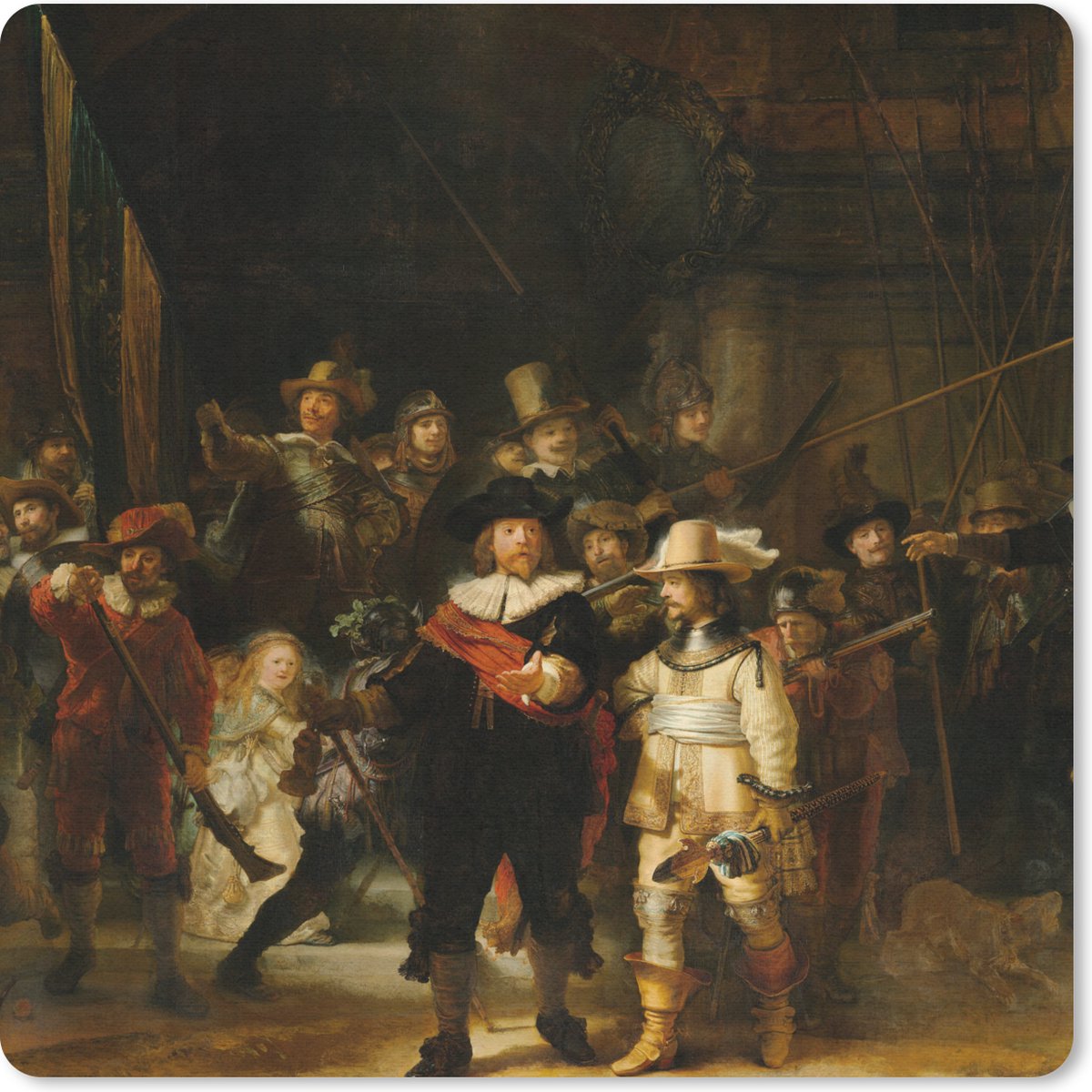 Muismat 30x30 cm - Mousepad De Nachtwacht - Schilderij van Rembrandt van Rijn - Muismatten