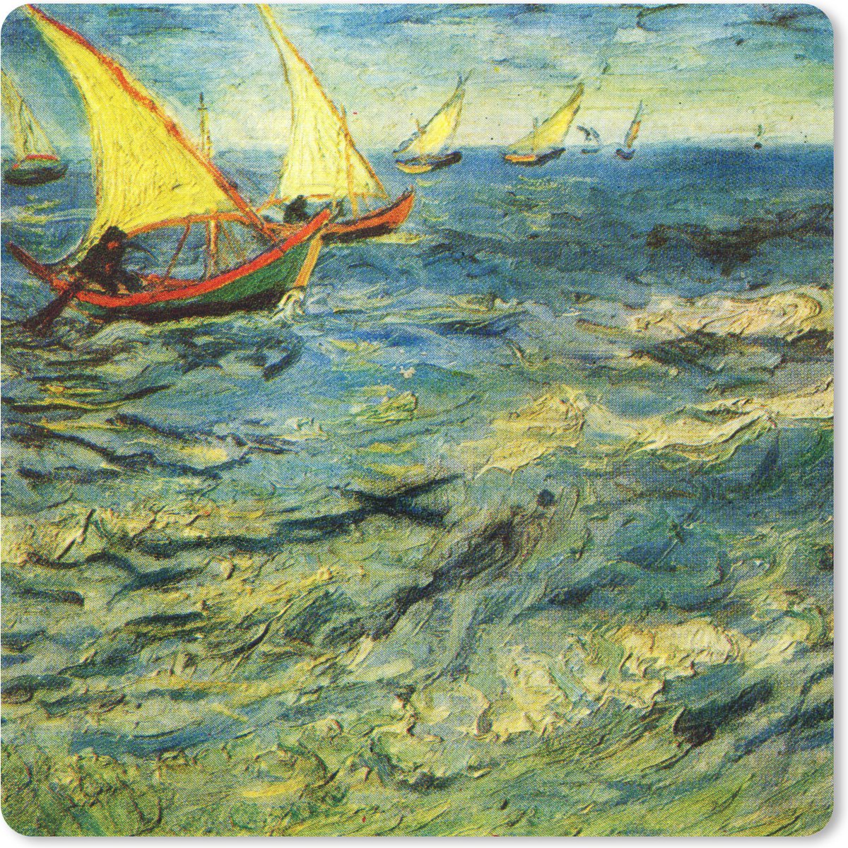 Muismat 20x20 cm - Mousepad Vissersboten op zee - Vincent van Gogh - Muismatten