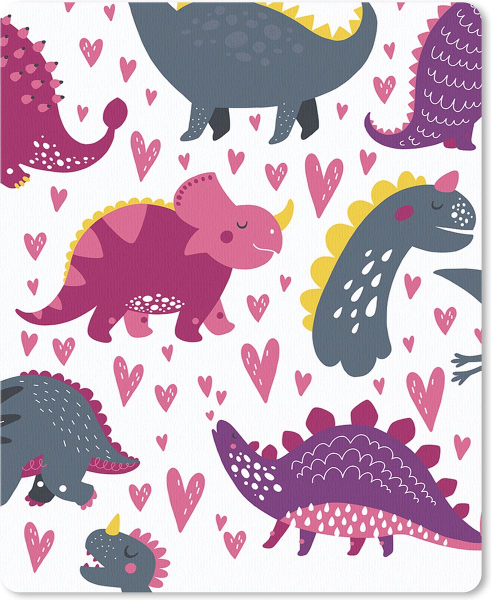 Muismat 19x23 cm - Mousepad Dino - Hart - Patronen - Roze - Meisjes - Dinosaurus - Muismatten