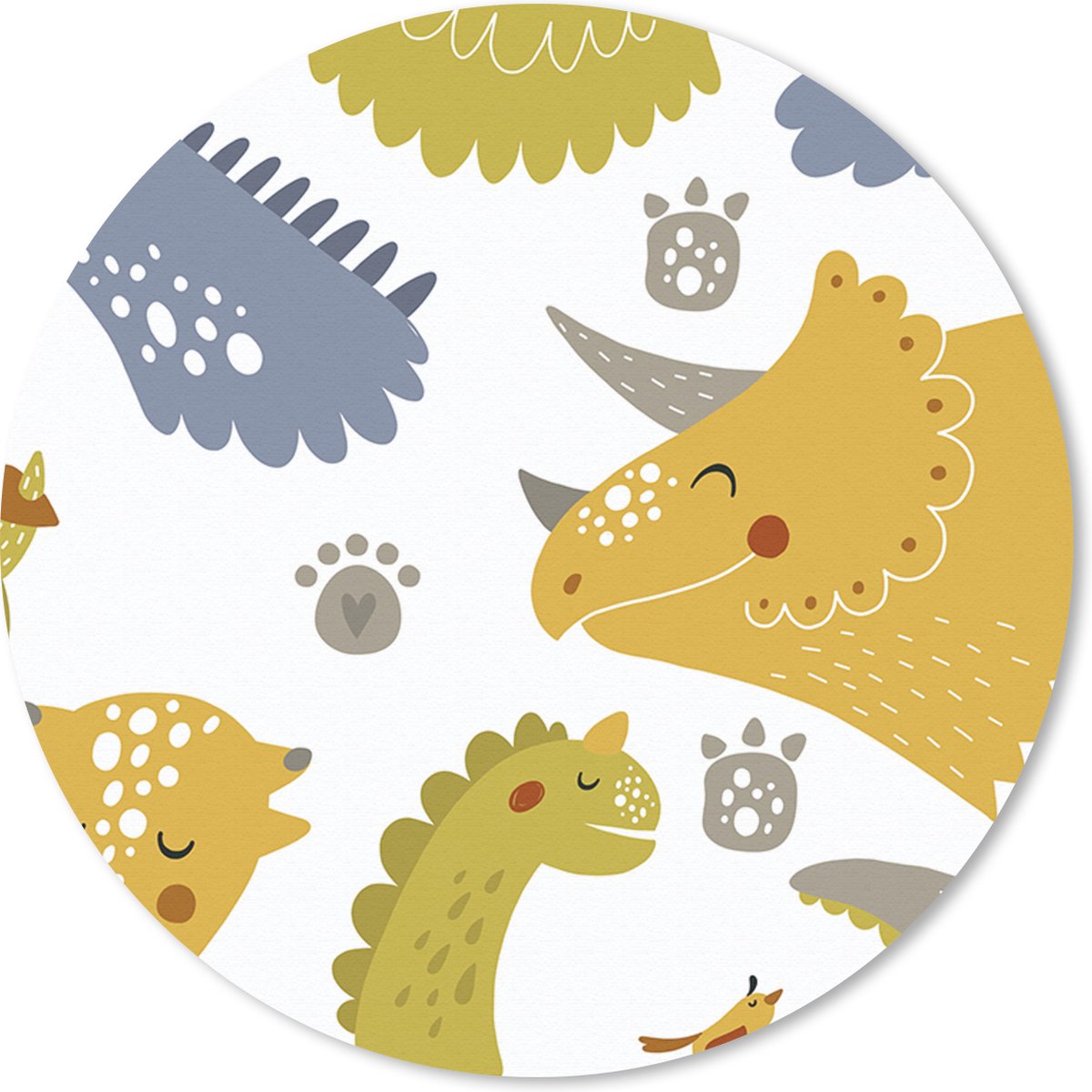 Muismat rond 40x40 cm - Mousepad Dinosaurus - Patronen - Jongens - Dino - Kinderen - Ronde muismatten