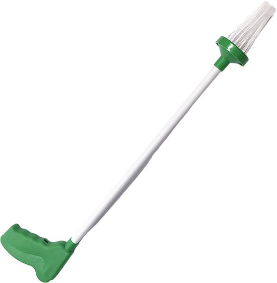 Witte steel met groene handgreep en groene borstelkop.