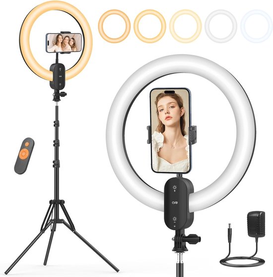 12 Inch Ring Light with Tripod Stand, 2800mAh Rechargeable LED Ring Light Set, 75 Inch Long and Phone Holder, Unicucp 20W Circle Selfie Halo Studio